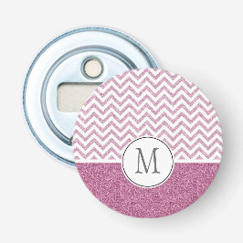 Roze Glam Faux Glitter Chevron Button Flesopener