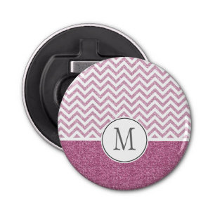 Roze Glam Faux Glitter Chevron Button Flesopener