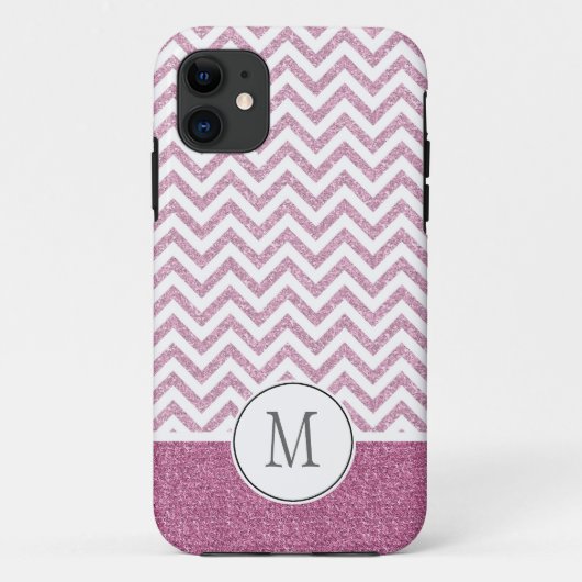 Roze Glam Faux Glitter Chevron Case-Mate iPhone Case (Achterkant)