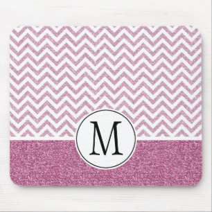 Roze Glam Faux Glitter Chevron Muismat
