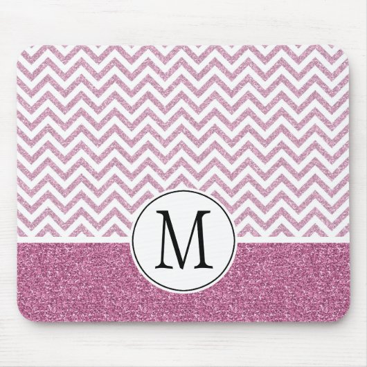 Roze Glam Faux Glitter Chevron Muismat (Voorkant)