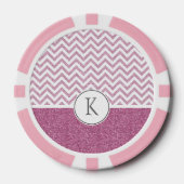 Roze Glam Faux Glitter Chevron Poker Chips (Voorkant)