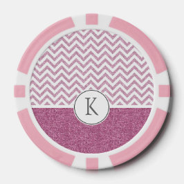 Roze Glam Faux Glitter Chevron Poker Chips