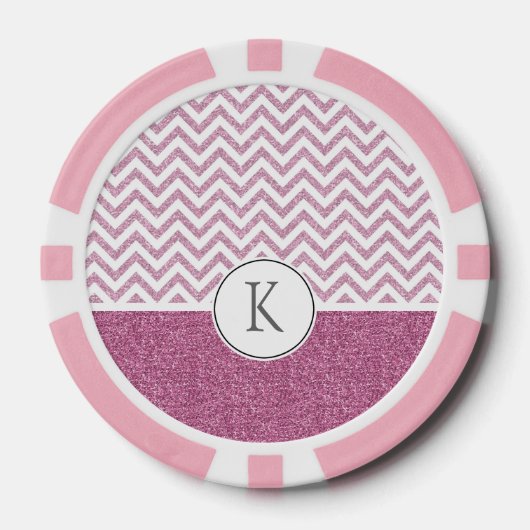 Roze Glam Faux Glitter Chevron Poker Chips (Voorkant)