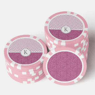 Roze Glam Faux Glitter Chevron Poker Chips