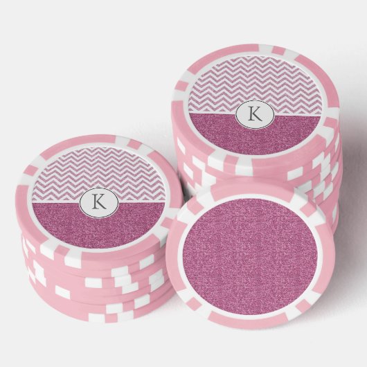 Roze Glam Faux Glitter Chevron Poker Chips (Opstapeling)