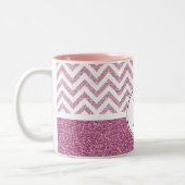 Roze Glam Faux Glitter Chevron Tweekleurige Koffiemok (Links)