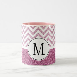 Roze Glam Faux Glitter Chevron Tweekleurige Koffiemok