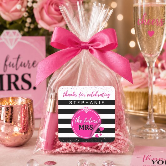 Roze Glam Future Mrs Bruidsuitnodiging Vierkante Sticker