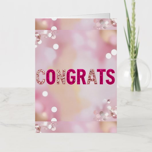 Roze Glam "Gefeliciteerd" Folie Wenskaart (Voorkant)