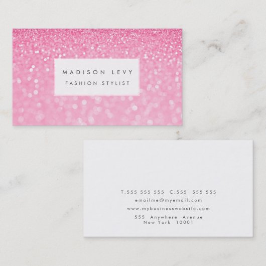 Roze Glam Glitter Glamour Mode Stylist Visitekaartje (Voorkant / Achterkant)