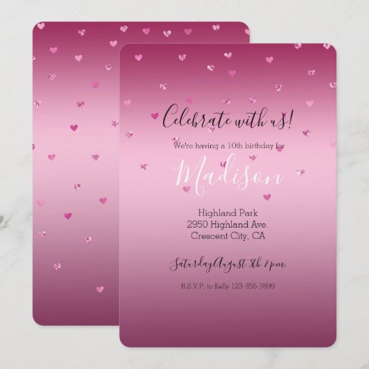 Roze glam Glitter Hearts Kaart (Voorkant / Achterkant)