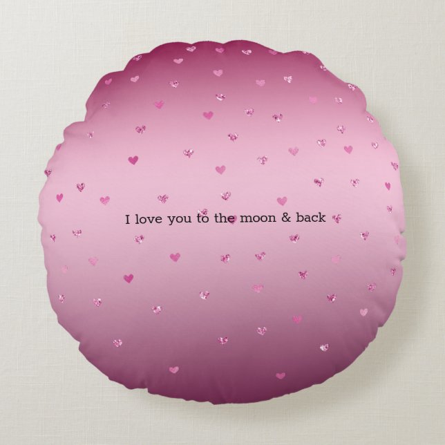 Roze glam Glitter Hearts Rond Kussen (Voorkant)