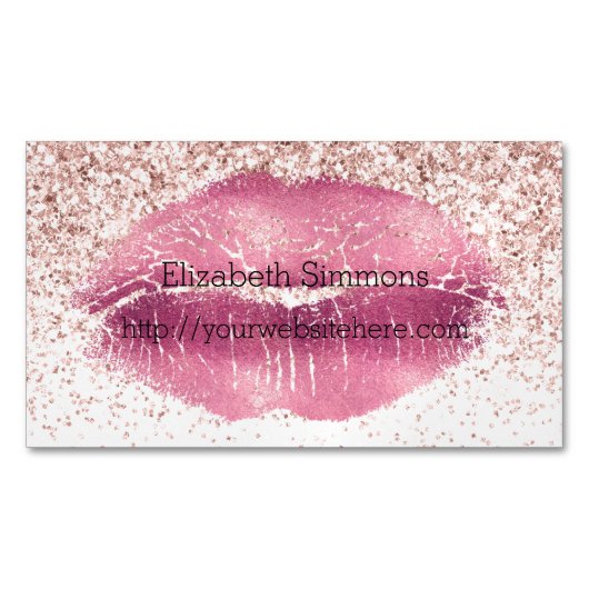 Roze Glam Glitz Glitter Lippen Magnetisch Visitekaartje (Voorkant)