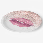 Roze Glam Glitz Glitter Lippen Papieren Bordje (Gekanteld)