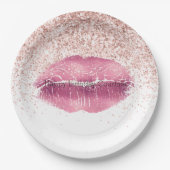 Roze Glam Glitz Glitter Lippen Papieren Bordje (Voorkant)