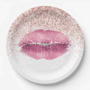 Roze Glam Glitz Glitter Lippen Papieren Bordje