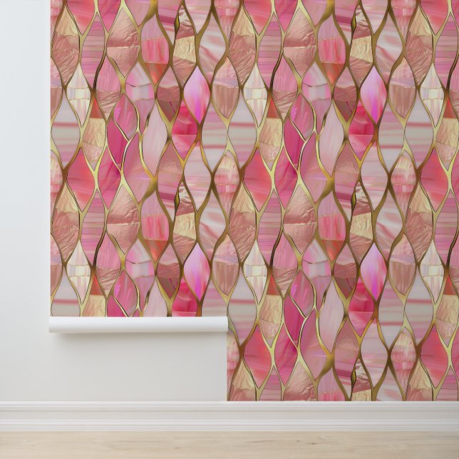 Roze Glam Gold Abstract Behang (Applicatie)