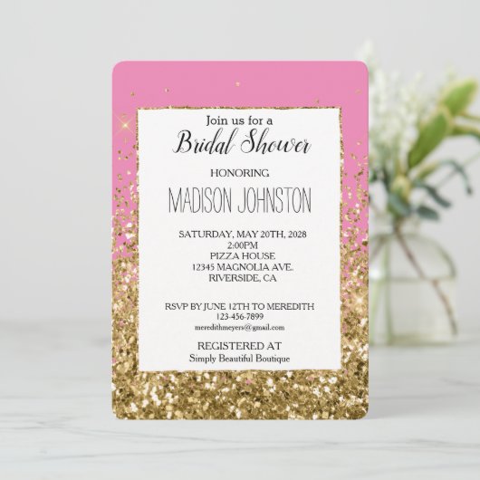 Roze Glam Gold Sparkle Glitter Vrijgezellenfeest Kaart (Staand voorkant)
