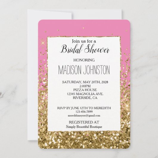 Roze Glam Gold Sparkle Glitter Vrijgezellenfeest Kaart (Voorkant)