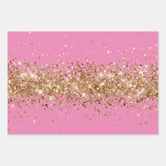 Roze Glam Goud Glitzy Glitter Glitter Inpakpapier Vel (Voorkant 3)