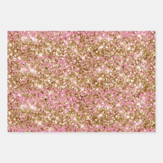 Roze Glam Goud Glitzy Glitter Glitter Inpakpapier Vel (Voorkant 2)
