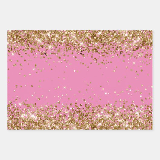 Roze Glam Goud Glitzy Glitter Glitter Inpakpapier Vel (Voorkant)