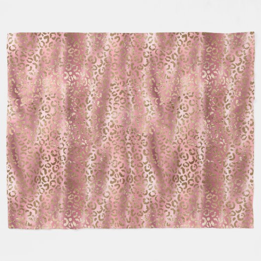 Roze Glam Goud Luipaard Dierenprint Fleece Deken (Voorkant (Horizontaal))