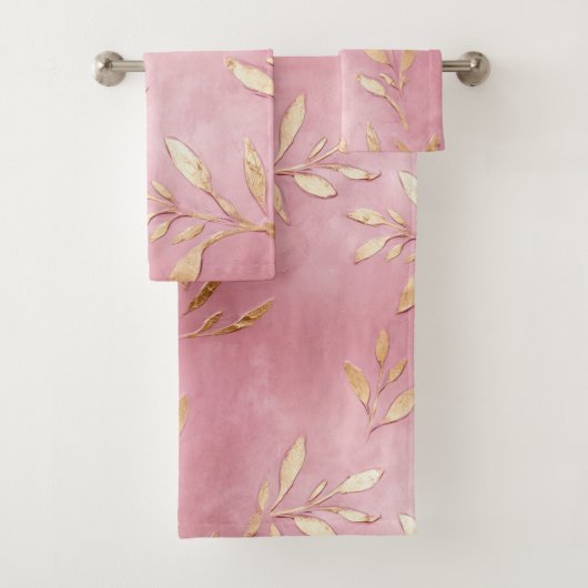 Roze Glam Gouden Bladeren Bad Handdoek (Insitu)
