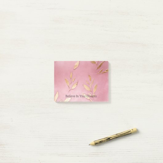 Roze Glam Gouden Bladeren Post-it® Notes (Op bureau)