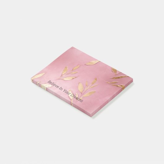 Roze Glam Gouden Bladeren Post-it® Notes (Schuin)