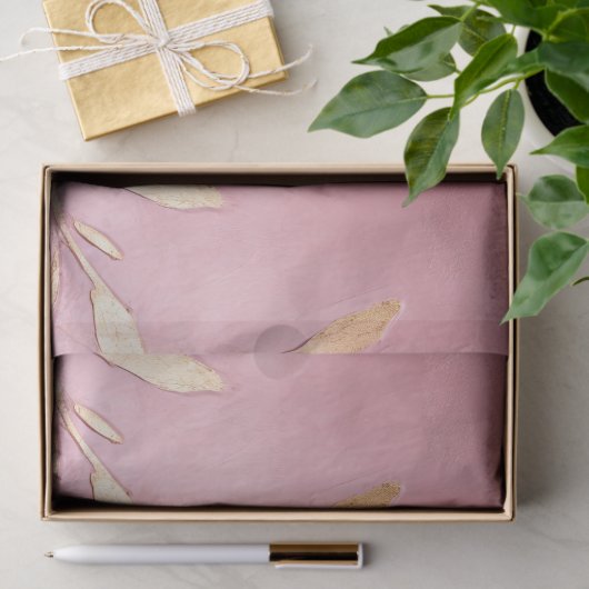 Roze Glam Gouden Bladeren Tissuepapier (Geschenk)
