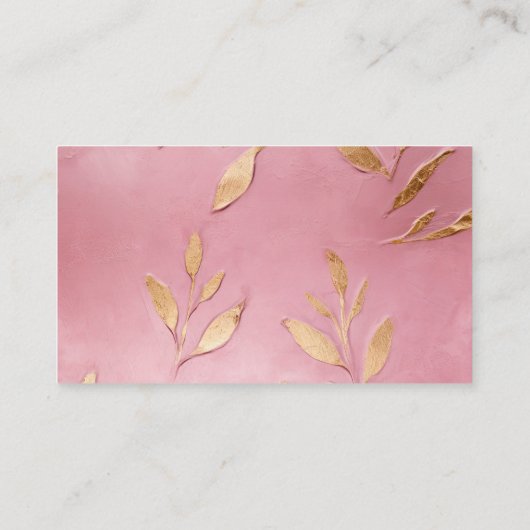 Roze Glam Gouden Bladeren Visitekaartje (Achterkant)