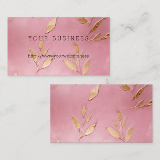 Roze Glam Gouden Bladeren Visitekaartje (Voorkant / Achterkant)