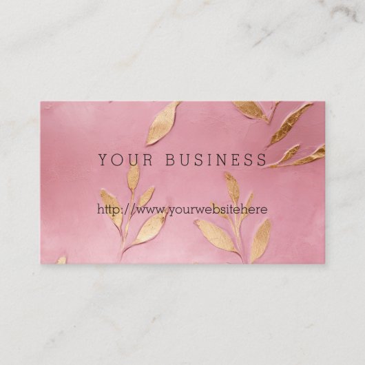 Roze Glam Gouden Bladeren Visitekaartje (Voorkant)
