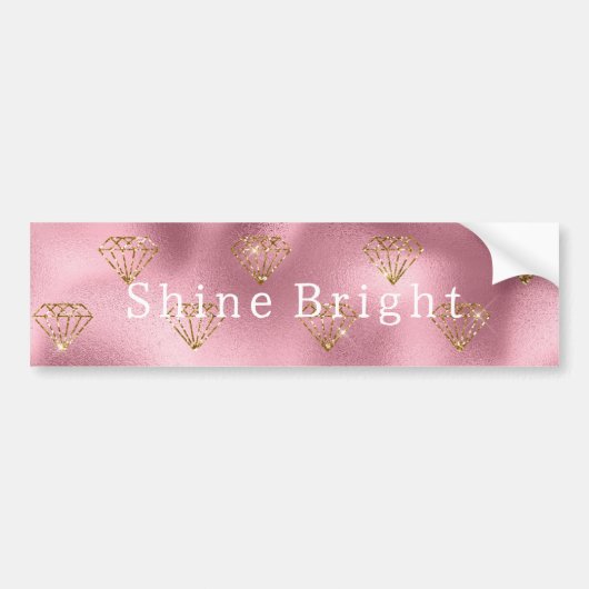 Roze Glam Gouden Diamanten Bumpersticker (Voorkant)
