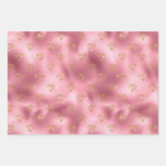 Roze Glam Gouden Diamanten Inpakpapier Vel (Voorkant)