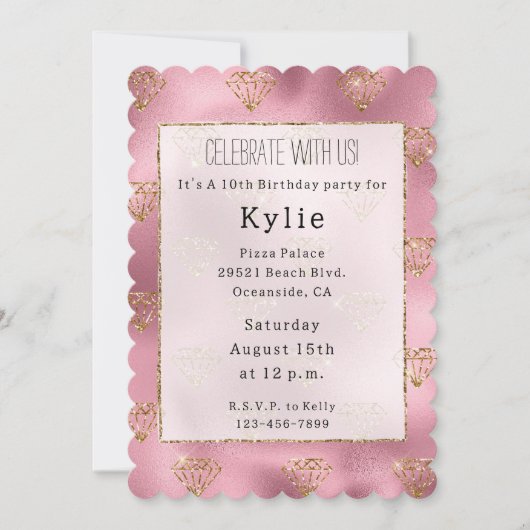 Roze Glam Gouden Diamanten Kaart (Voorkant)