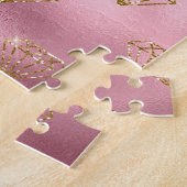Roze Glam Gouden Diamanten Legpuzzel (Zijkant)