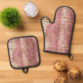 Roze Glam Gouden Glitter Zebra Print Ovenwant & Pannenlap Set (Top down)