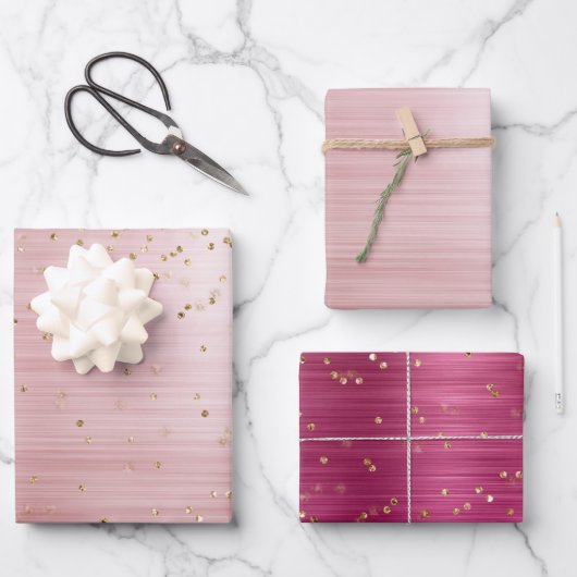 Roze Glam Gouden Glitters Confetti  Inpakpapier Vel (Voorkant)