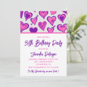 Roze Glam Heart Pattern 36e verjaardagsuitnodiging Kaart (Staand voorkant)