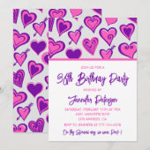 Roze Glam Heart Pattern 36e verjaardagsuitnodiging Kaart (Voorkant / Achterkant)