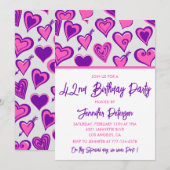 Roze Glam Heart Pattern 42e verjaardagsuitnodiging Kaart (Voorkant / Achterkant)
