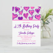 Roze Glam Heart Pattern 47e verjaardagsuitnodiging Kaart (Staand voorkant)