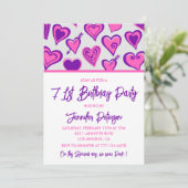 Roze Glam Heart Pattern 71ste verjaardagsuitnodigi Kaart (Staand voorkant)