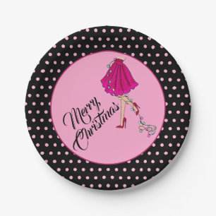 Roze Glam Kerst Papieren Borden Bordje
