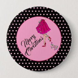 Roze Glam Kerst  Ronde Button 4,0 Cm