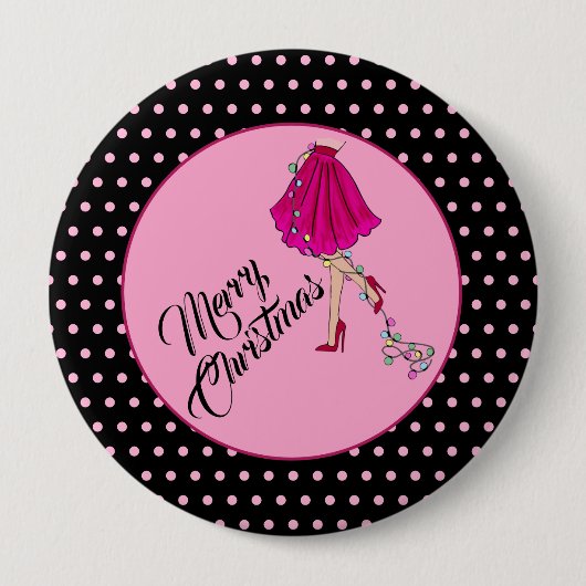 Roze Glam Kerst  Ronde Button 4,0 Cm (Voorkant)