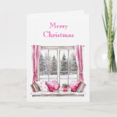 Roze Glam Kerstbomen Ramen Kaart (Voorkant)